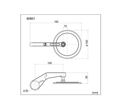 Specchietto alluminio D-MIRROR-17, VF3/BAREND corto, omologato ECE