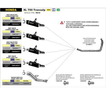 Collettori racing intercambiabili con gli originali ARROW 72189PD