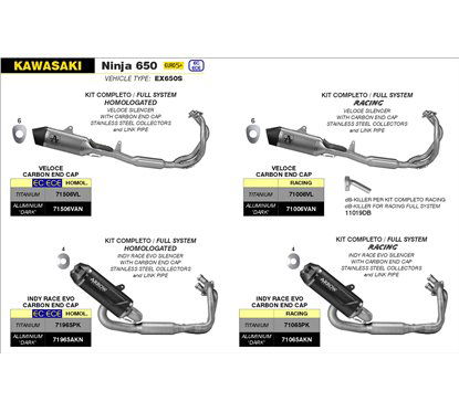 Full system racing with Veloce titanium silencers ARROW 71006VL