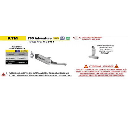 Silenziatore Arrow Race-Tech Alluminio Dark/Carbonio per KTM 790 Adventure 2025 71990AKN