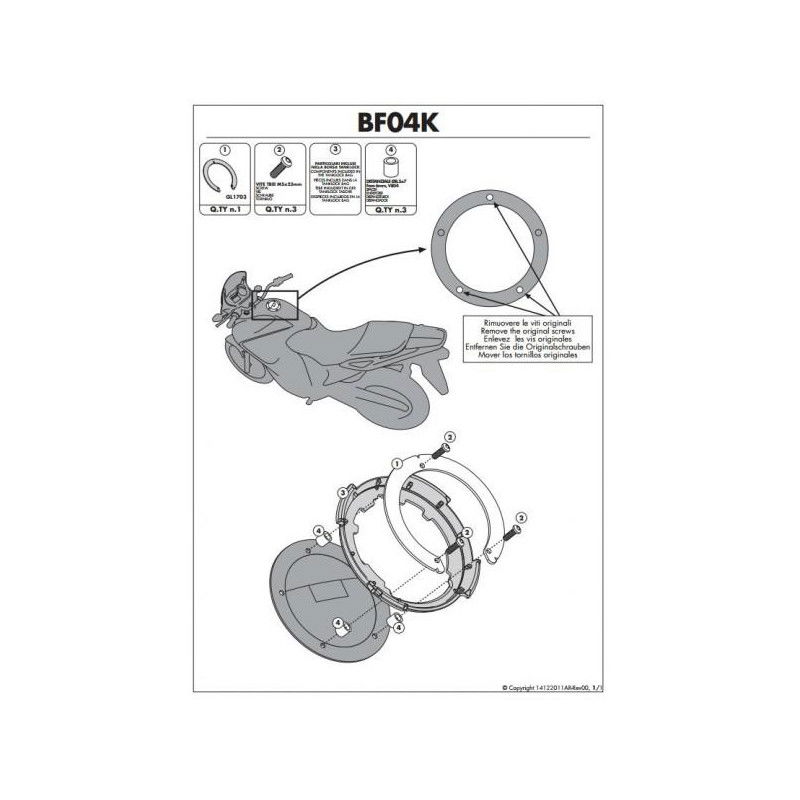 Flangia specifica per l'utilizzo di borse da serbatoio Tanklock - BF04K Flangia specifica per l'utilizzo di borse da serbatoio Tanklock - BF04K