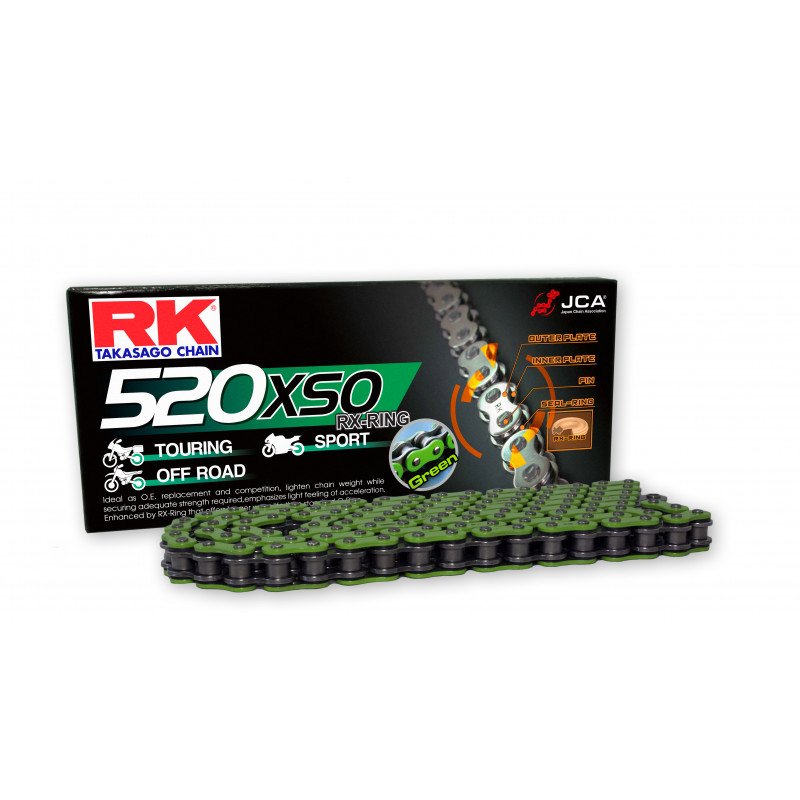 Motorcycle Chain transmission RK TAKASAGO pitch 520 GREEN 120 links 520XSO