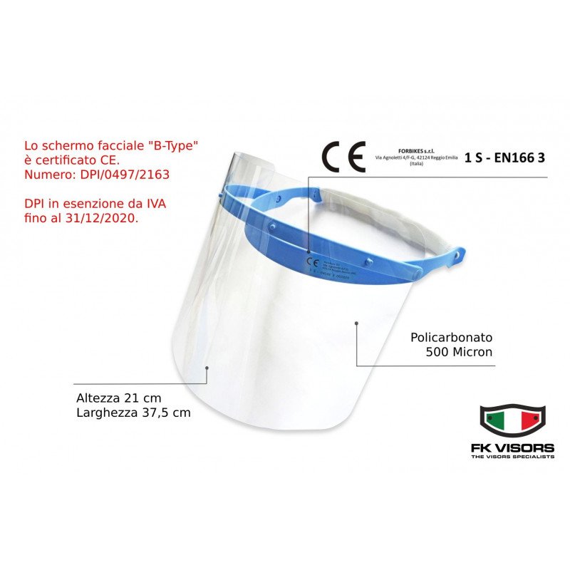 PPE Protective visor safety splash guard CE EN166 cat II in polycarbonate.